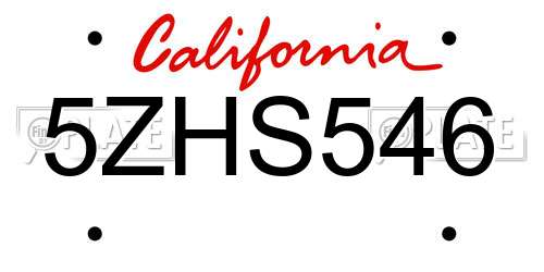 5ZHS546 California License Plate
