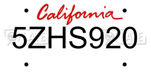 5ZHS920 California License Plate