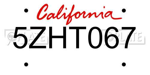 5ZHT067 California License Plate