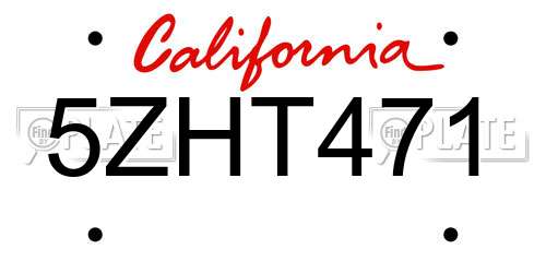 5ZHT471 California License Plate
