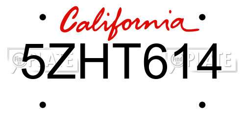 5ZHT614 California License Plate