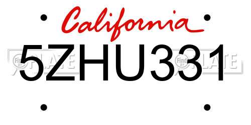 5ZHU331 California License Plate