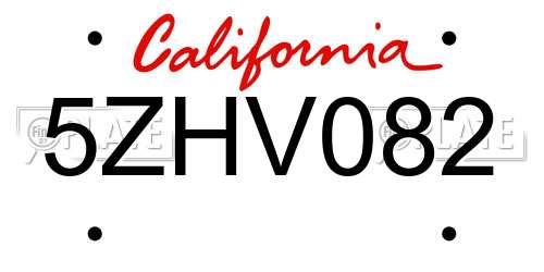 5ZHV082 California License Plate