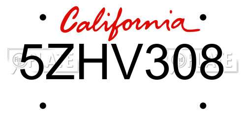 5ZHV308 California License Plate
