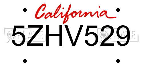 5ZHV529 California License Plate