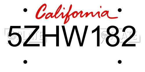 5ZHW182 California License Plate