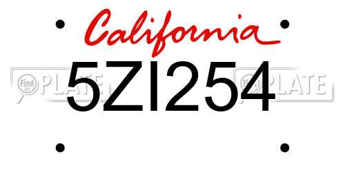 5ZI254 California License Plate