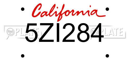 5ZI284 California License Plate