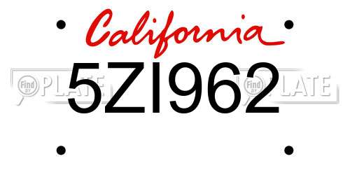 5ZI962 California License Plate