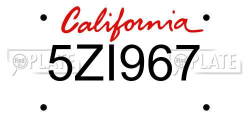 5ZI967 California License Plate