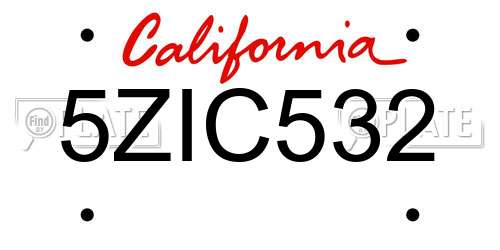 5ZIC532 California License Plate