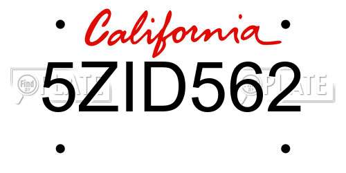 5ZID562 California License Plate