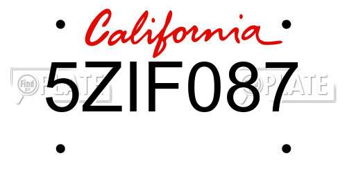 5ZIF087 California License Plate
