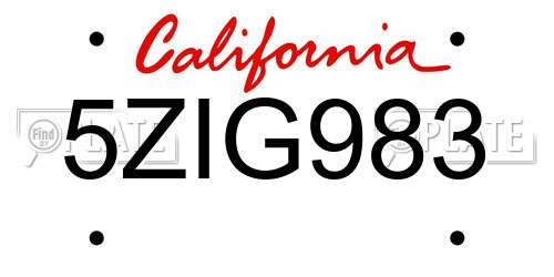 5ZIG983 California License Plate
