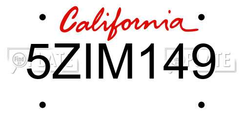 5ZIM149 California License Plate