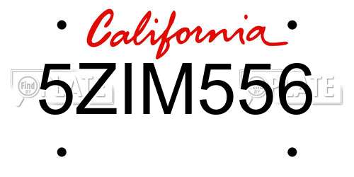5ZIM556 California License Plate