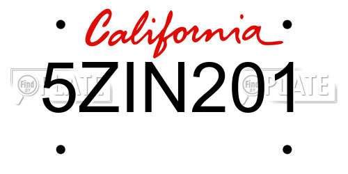 5ZIN201 California License Plate