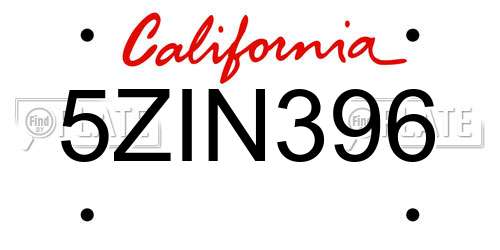 5ZIN396 California License Plate