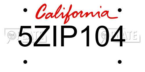 5ZIP104 California License Plate