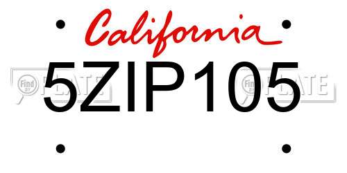 5ZIP105 California License Plate