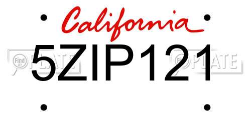 5ZIP121 California License Plate
