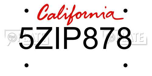5ZIP878 California License Plate