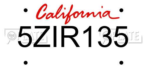 5ZIR135 California License Plate