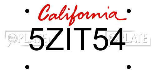 5ZIT54 California License Plate