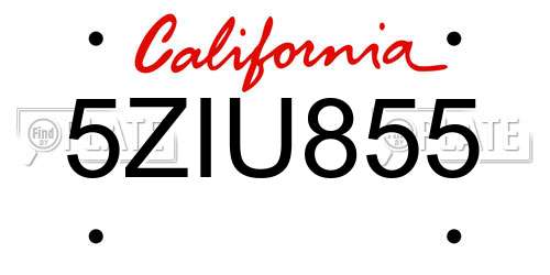 5ZIU855 California License Plate