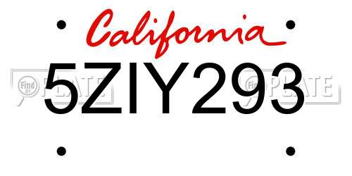 5ZIY293 California License Plate