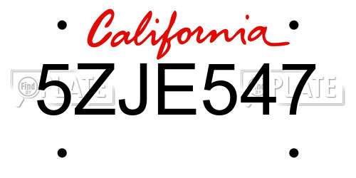 5ZJE547 California License Plate