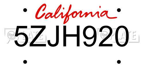 5ZJH920 California License Plate