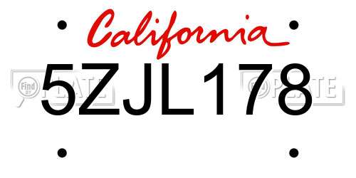 5ZJL178 California License Plate