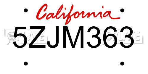 5ZJM363 California License Plate