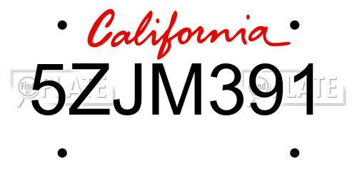 5ZJM391 California License Plate