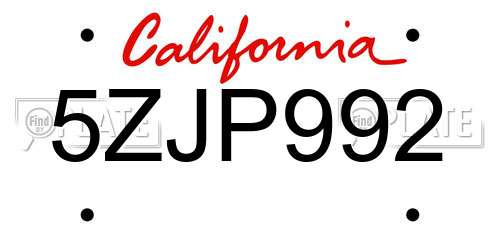 5ZJP992 California License Plate
