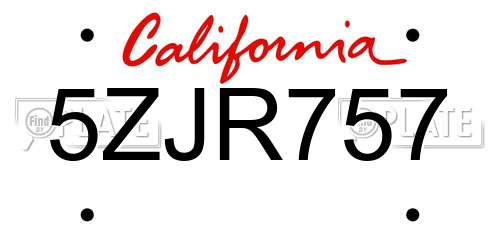5ZJR757 California License Plate
