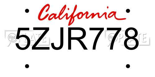 5ZJR778 California License Plate