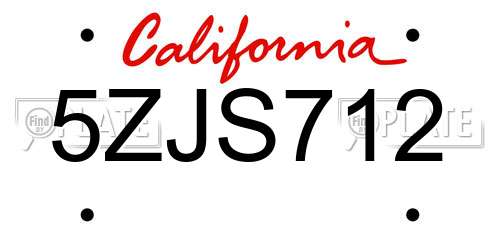 5ZJS712 California License Plate