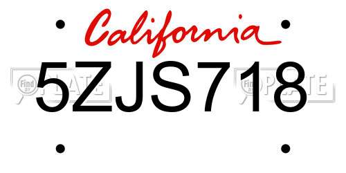 5ZJS718 California License Plate