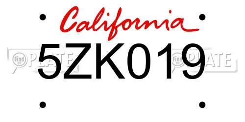 5ZK019 California License Plate