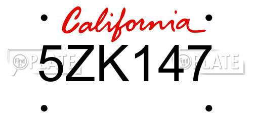5ZK147 California License Plate
