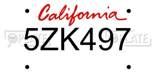 5ZK497 California License Plate