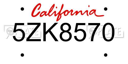 5ZK8570 California License Plate