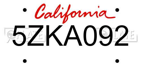 5ZKA092 California License Plate