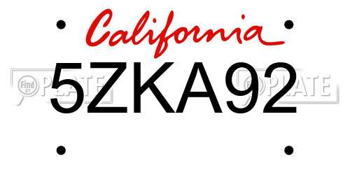 5ZKA92 California License Plate