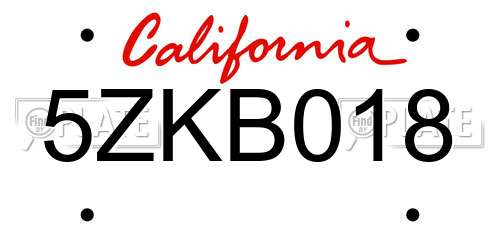 5ZKB018 California License Plate
