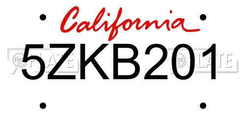 5ZKB201 California License Plate