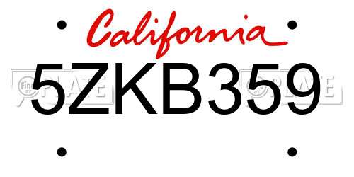5ZKB359 California License Plate