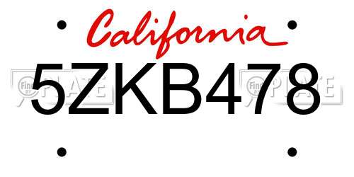 5ZKB478 California License Plate